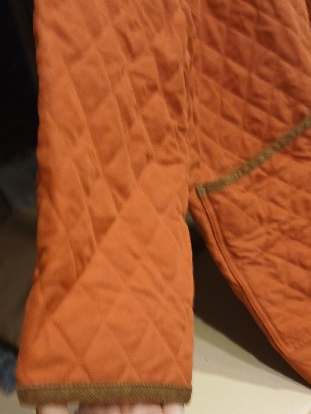 Orvis Quilted Rust-Orange Jacket with Brown Corduroy Trim - Picture 5 of 10